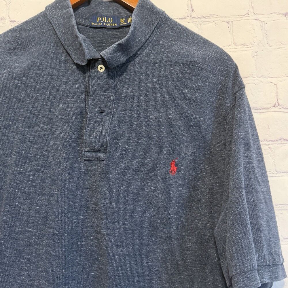 Polo Ralph Lauren XLT Tall Blue Long Sleeve Polo Shirt Red Pony Cotton Men
